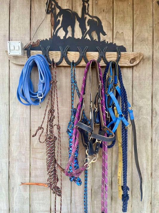 Horse shoe halter rack